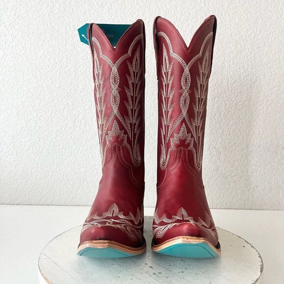 Lane LEXINGTON Cowboy Boots Womens 11 Red Leather Western Cowgirl Mid Calf Tall - Picture 5 of 11